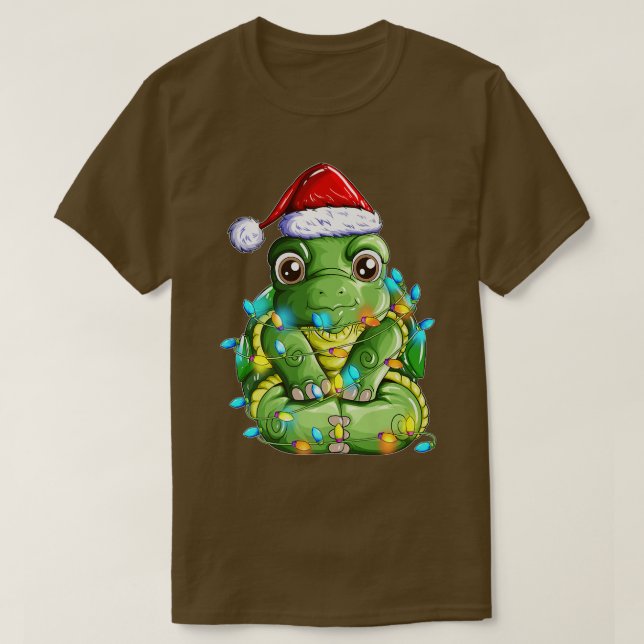 Camiseta Turtle Santa Claus Molhou Enfeites de natal (Frente do Design)