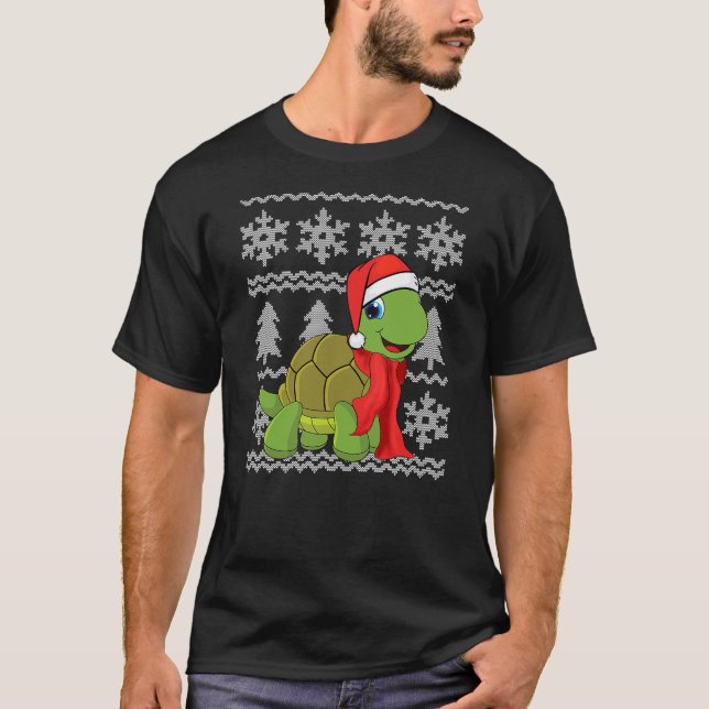 Camiseta Turtle Santa Hat Scarf Ugly Christmas Sweater Holi (Frente)