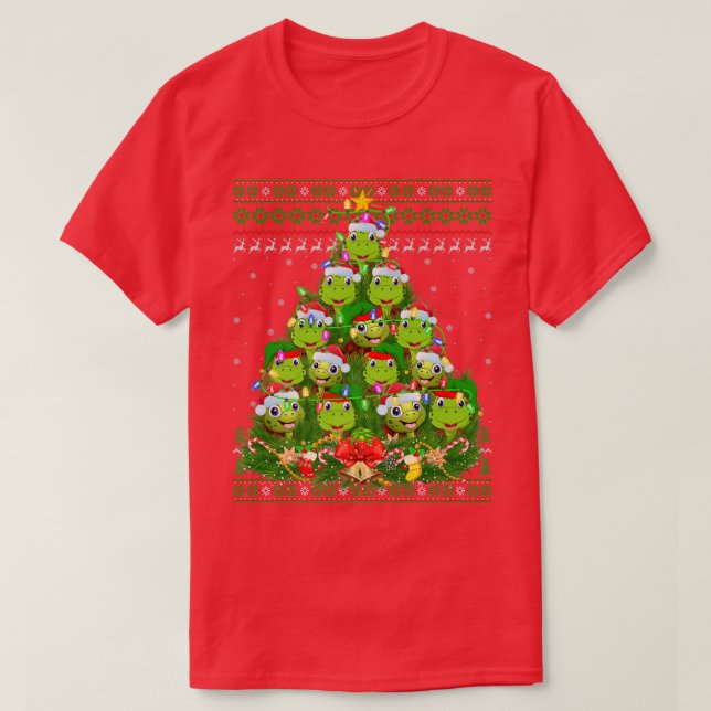 Camiseta Turtle Xmas Lighting Tree Santa Turtle Ugly Christ (Frente do Design)