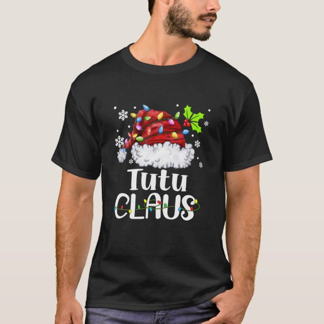 Camiseta Tutu Claus Santa Hat Família de Natal Light Xmas (Frente)