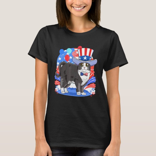 Camiseta Tuxedo Cat 4 De Julho Bandeira Americana Patriótic (Frente)