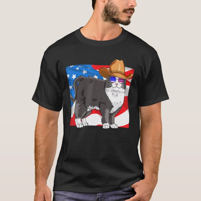 Camiseta Tuxedo Cat 4 De Julho Bandeira Americana Patriótic (Frente)