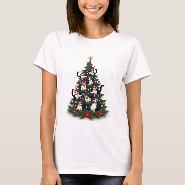 Camiseta Tuxedo Cat Christmas Tree Tuxedo Cat Lights Xmas M (Frente)
