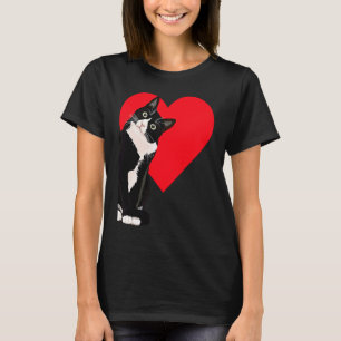 Camiseta Tuxedo Cat Dia de os namorados Heart Cat
