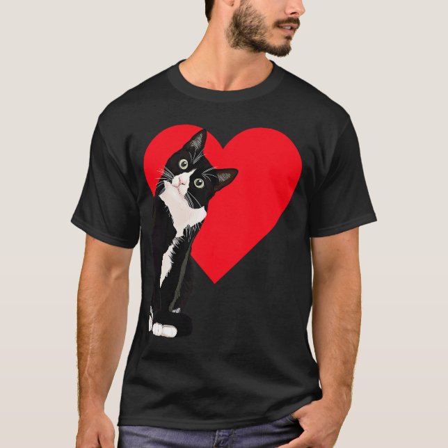 Camiseta Tuxedo Cat Dia de os namorados Heart Cat (Frente)