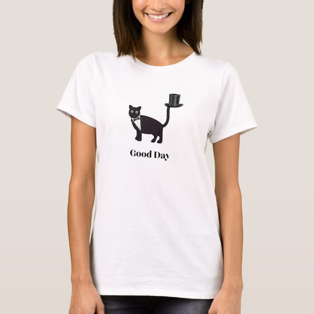 Camiseta Tuxedo Cat do Bom Dia a Dar-lhes o chapéu (Frente)