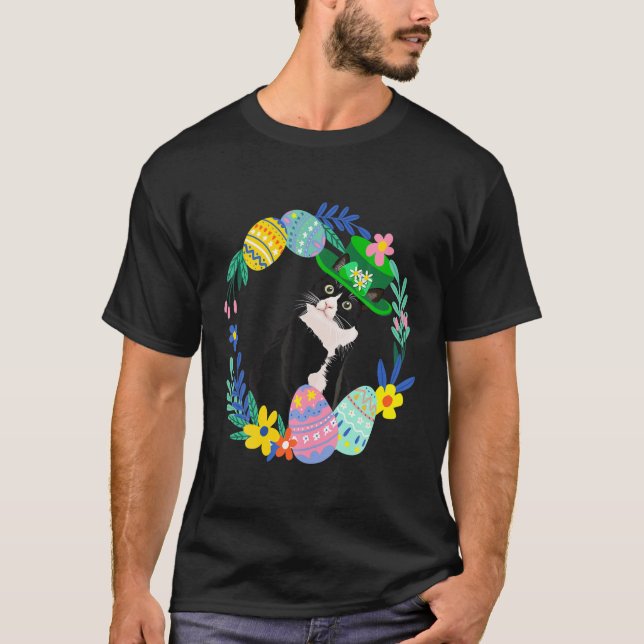 Camiseta Tuxedo Cat Easter Ovos Coelhinhos (Frente)