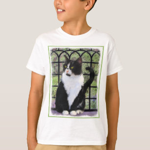 Camiseta Tuxedo Cat em Pintura de Janela Arte Animal Origin