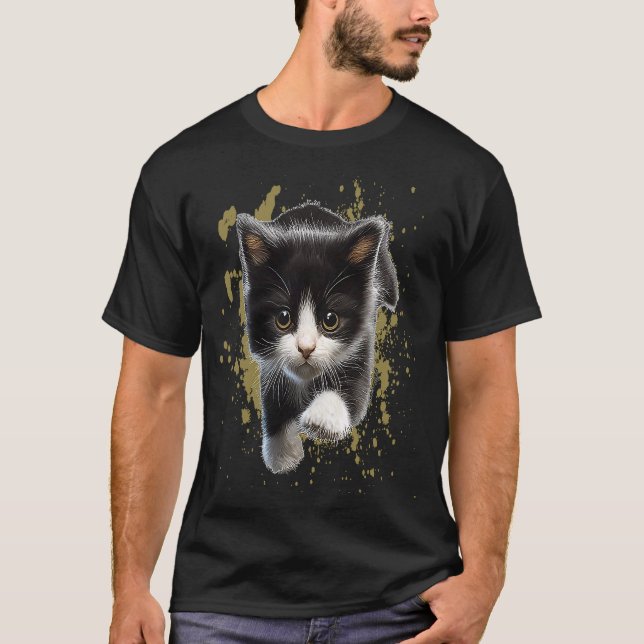 Camiseta Tuxedo Cat Kitten Black and White Animal (Frente)