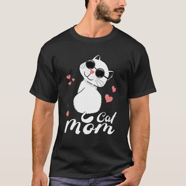Camiseta Tuxedo Cat Mãe Com Óculos De Sol Fofos Fofos (Frente)