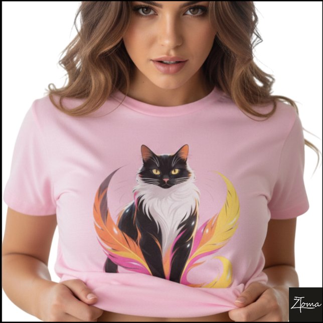 Camiseta Tuxedo Cat Neon Feathers Pop Art (Sample design. Several style are available to choose from, with the option to add a name & color.)