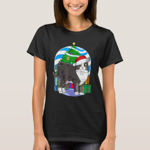 Camiseta Tuxedo Cat Papai noel Decinto de Árvore de Natal