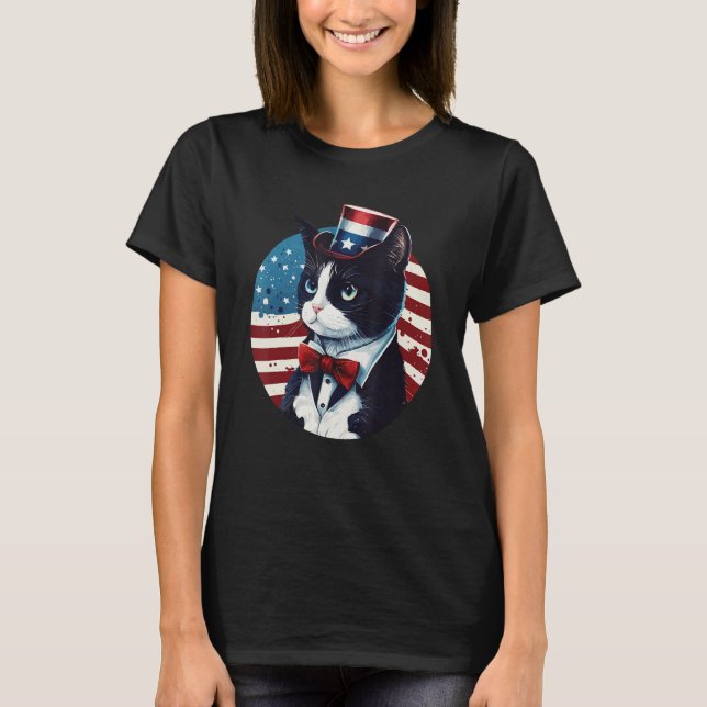 Camiseta Tuxedo Cat Patriot USA 4th of July Men Women (Frente)