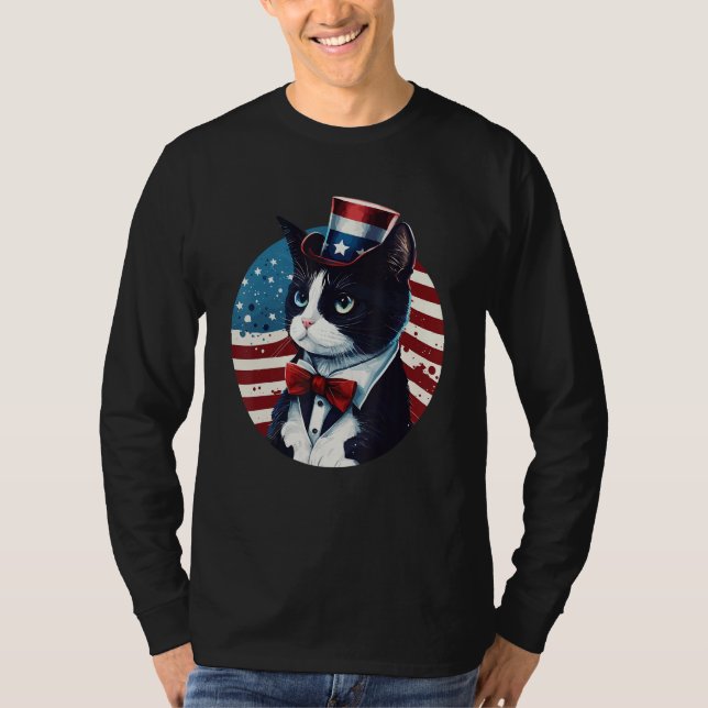 Camiseta Tuxedo Cat Patriot USA 4th of July Men Women (Frente)