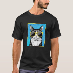 Camiseta Tuxedo Cat Portraart Pop com óculos de sol