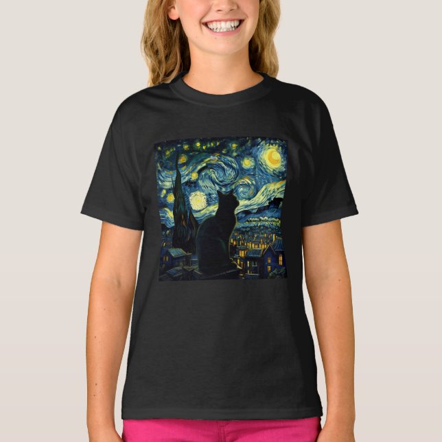 Camiseta Tuxedo Cat Starry Night Tuxedo Proprietário de Cat (Frente)