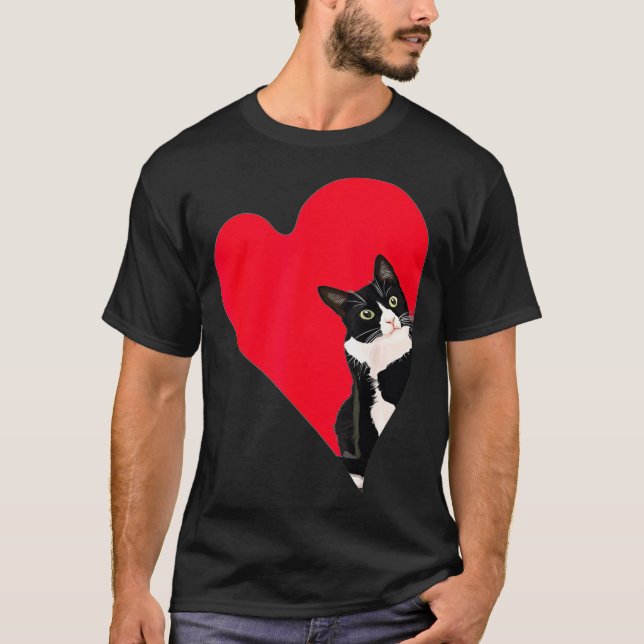 Camiseta Tuxedo Cat Valentine Heart For Kitten And Animal L (Frente)
