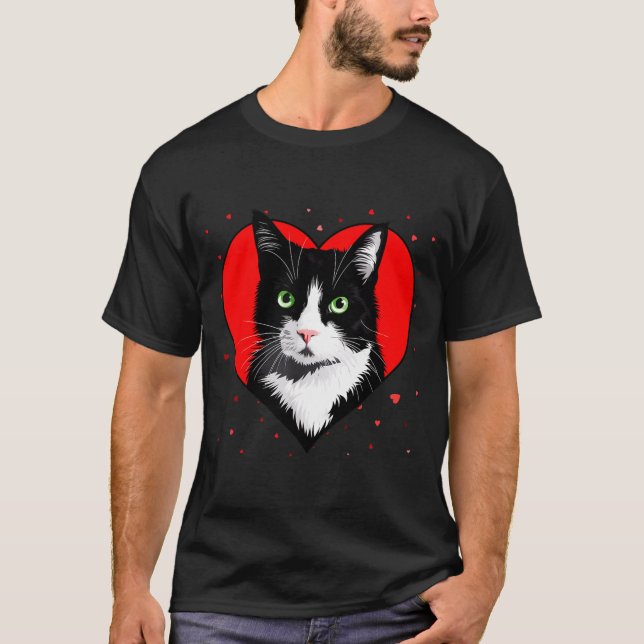 Camiseta Tuxedo Cat Valentine Heart For Kitten And Animal L (Frente)