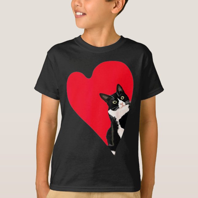 Camiseta Tuxedo Cat Valentine Heart For Kitten And Animal L (Frente)