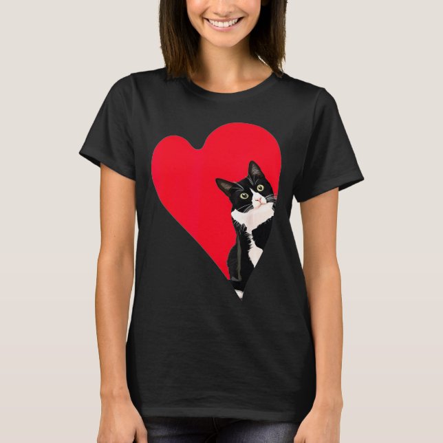 Camiseta Tuxedo Cat Valentine Heart For Kitten And Animal L (Frente)