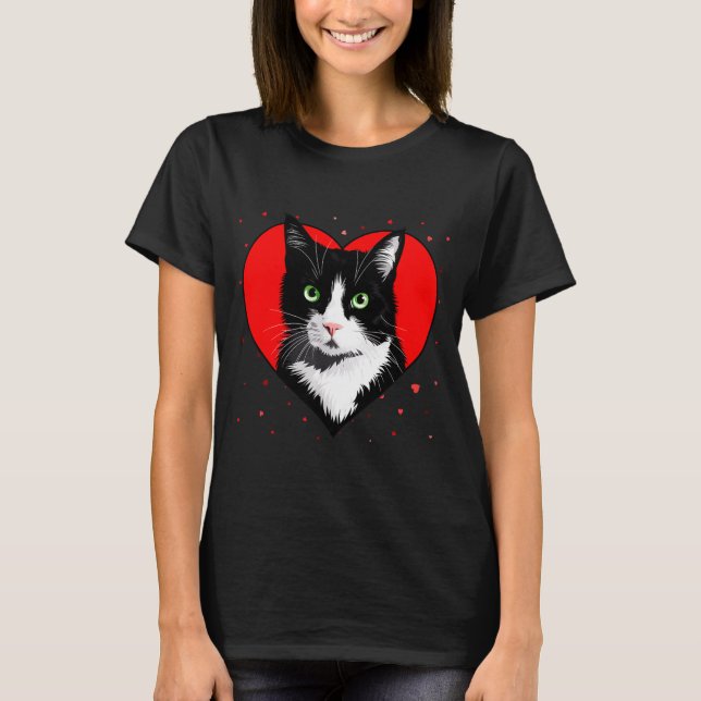 Camiseta Tuxedo Cat Valentine Heart For Kitten And Animal L (Frente)