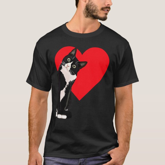 Camiseta Tuxedo Cat Valentine's Day Heart Cat (Frente)