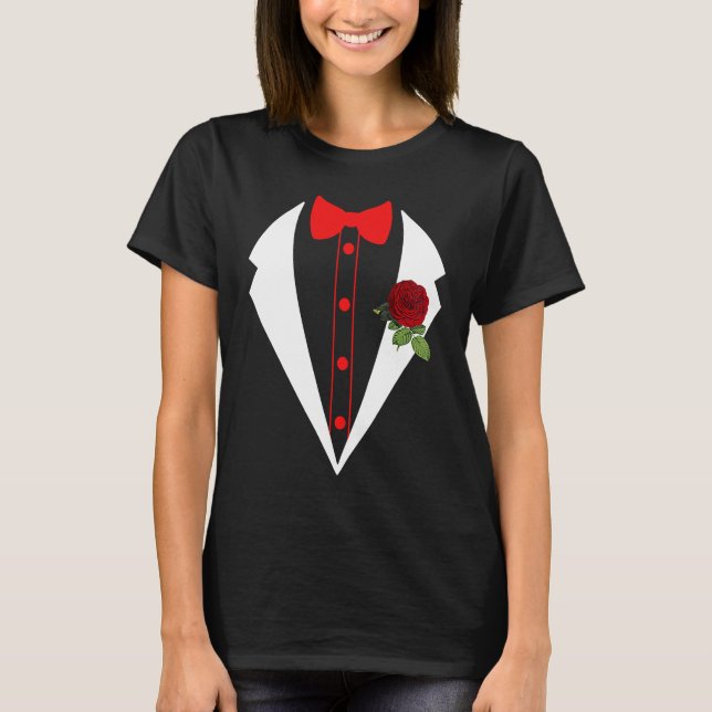Camiseta Tuxedo Com Solteiro Falso De Casamento De Flor Ver (Frente)