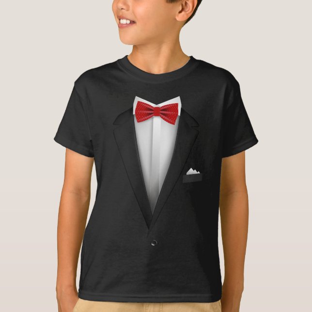 Camiseta Tuxedo design com Red Bowtie para Casamentos (Frente)