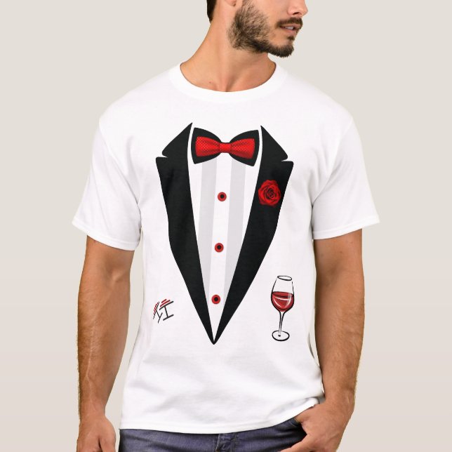 Camiseta Tuxedo Dia de os namorados de fantasia engraçado T (Frente)