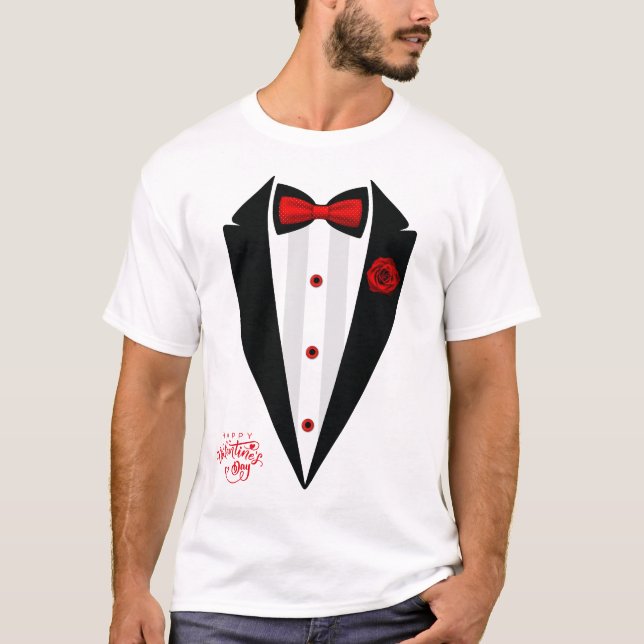 Camiseta Tuxedo Dia de os namorados de fantasia engraçado T (Frente)