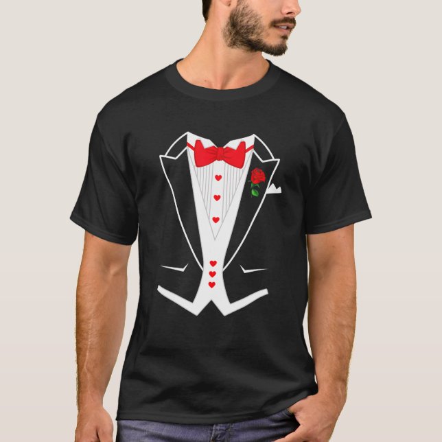 Camiseta Tuxedo Engraçado Com Dia de os namorados Red Bowti (Frente)