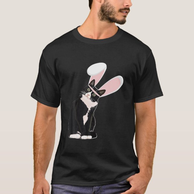 Camiseta Tuxedo Gato Páscoa Coelho Com Pijama De Orelhas Me (Frente)
