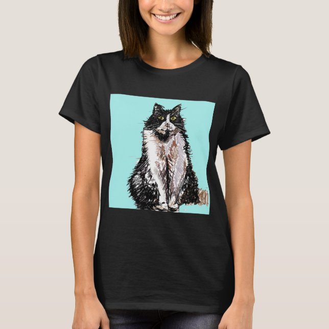 Camiseta Tuxedo Gatos de gata-de-giz, preto e branco (Frente)