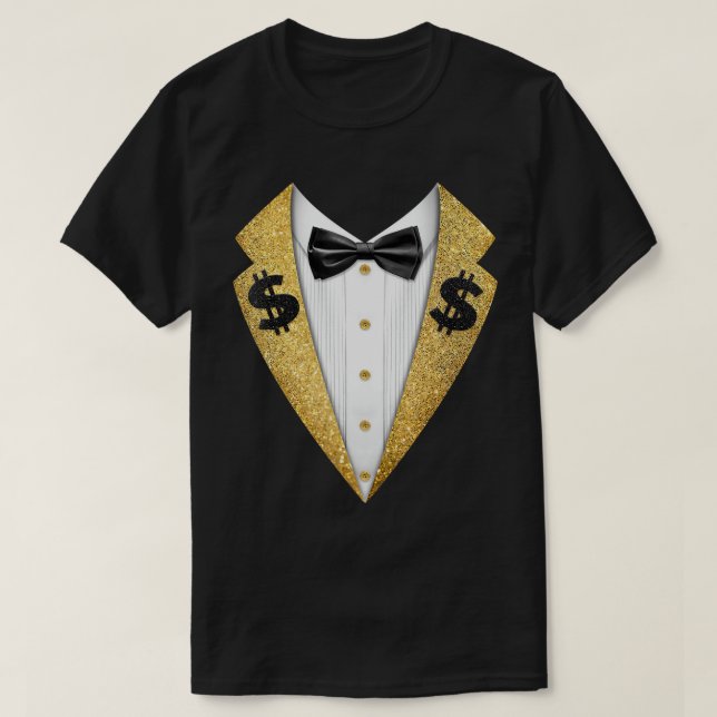 Camiseta Tuxedo T-Shirt Preto e Dourado (Frente do Design)