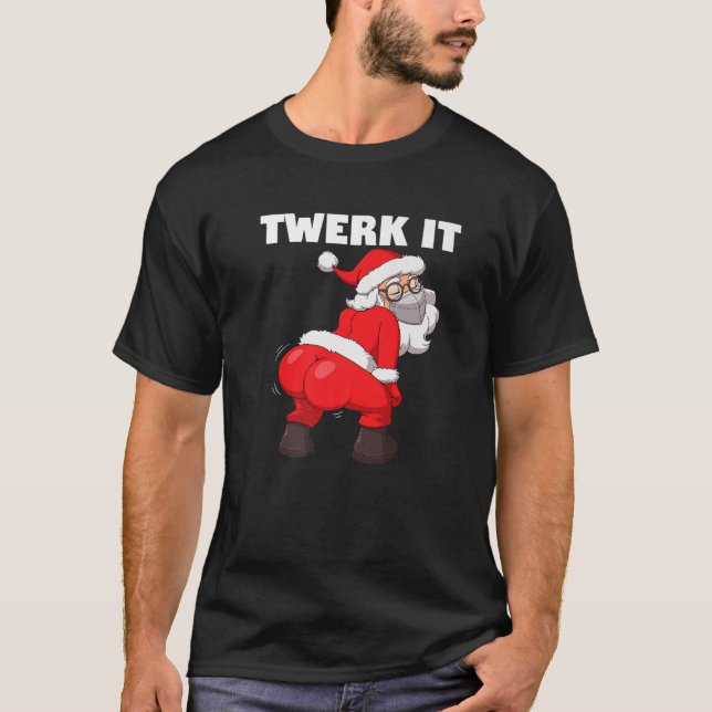 Camiseta Twerking do Papai Noel em Rosto Máscara Twerk It C (Frente)