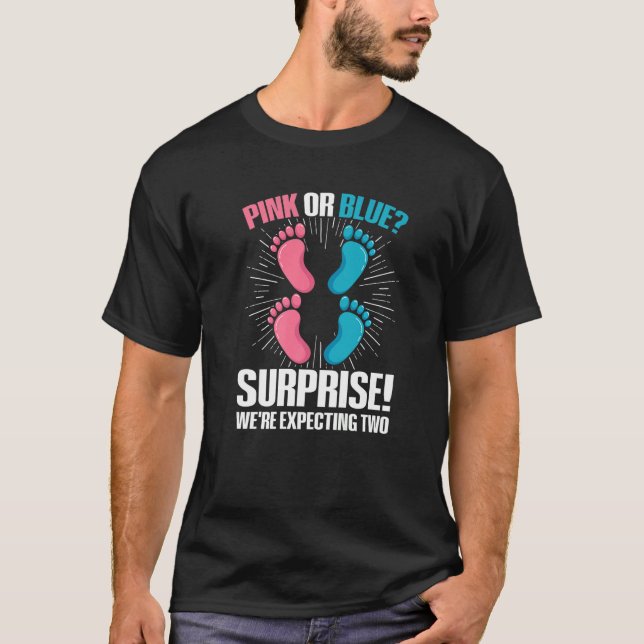 Camiseta Twin Gender Reveal Cote para um Gêmeo Revelação de (Frente)