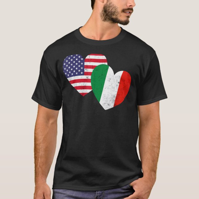 Camiseta Twin Hearts Italy USA Flags angustiado por italian (Frente)
