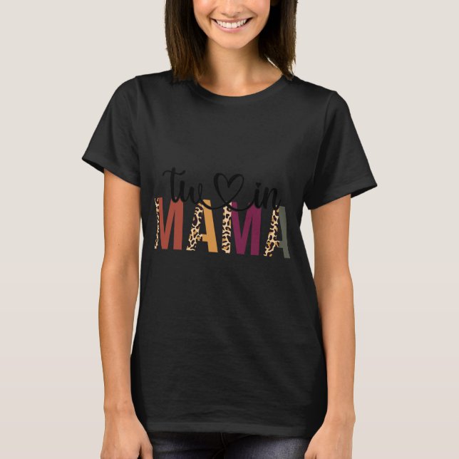 Camiseta Twin Mama Mothers Day Squared Mommy Leopard New Mo (Frente)