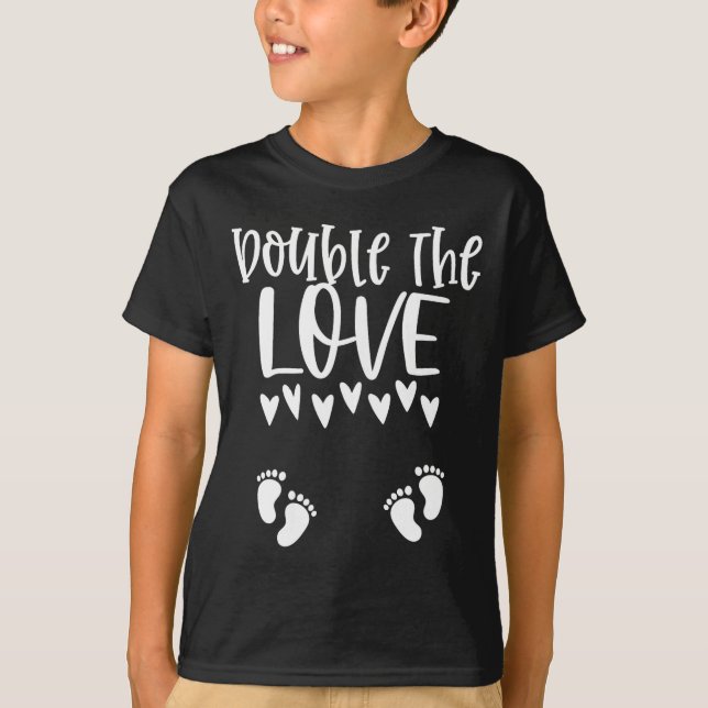 Camiseta Twin Pregnancy Valentines Day Pregnant Mom Baby An (Frente)