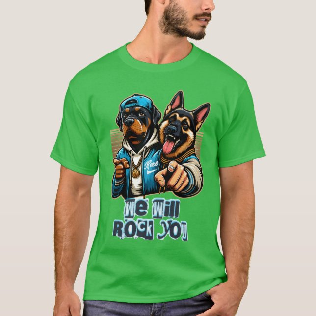 Camiseta two dogs rocking tee design funny (Frente)