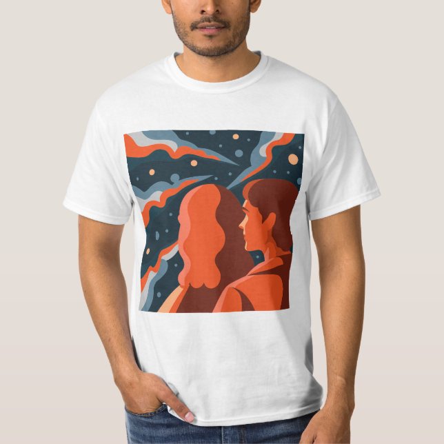 Camiseta Two Figures Contemplating an Abstract Cosmic Scene (Frente)