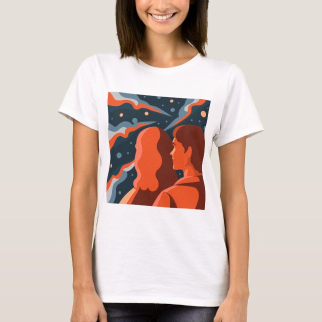 Camiseta Two Figures Contemplating an Abstract Cosmic Scene (Frente)