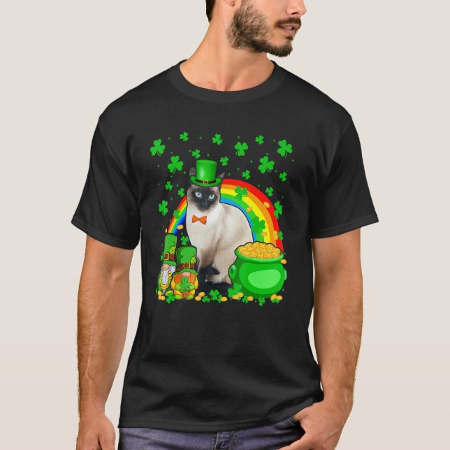 Camiseta Two Gnomes And Siamese Wearing Patrick's Day Hat S (Frente)