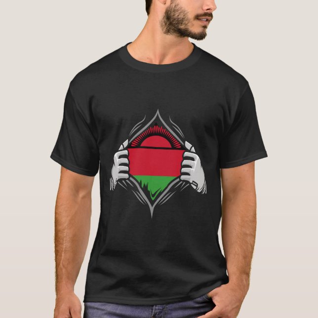Camiseta Two Hands Ripping Revealing Flag of Malawi  (Frente)