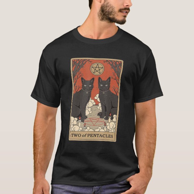 Camiseta Two Of Pentacles Tarot Card Cat (Frente)
