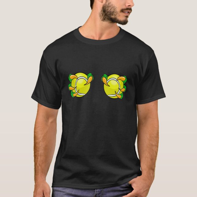 Camiseta Two Padel Tennis Balls On Chest Held By Dino Hands (Frente)