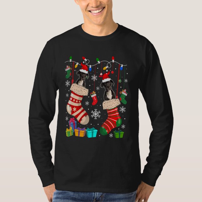 Camiseta Two Santa Great Dane Dogs In Christmas Socks Dog   (Frente)