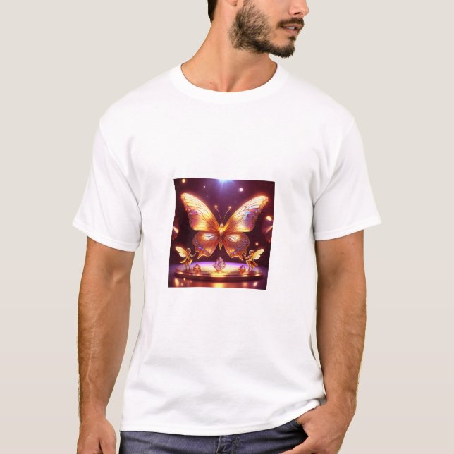 Camiseta Two Small Fairies Surround A Golden Butterfly (Frente)