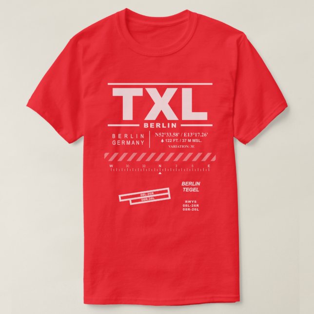 Camiseta TXL T-Shirt do Aeroporto de Berlim Tegel (Frente do Design)