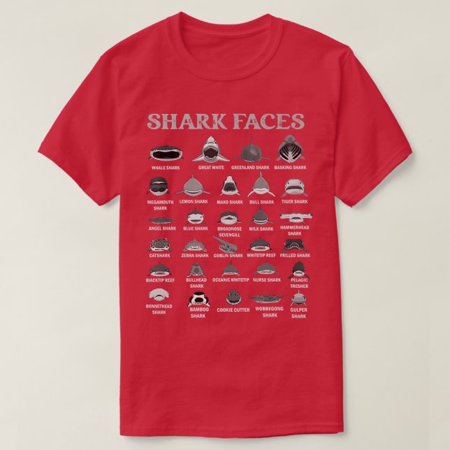 Camiseta Types Of Shark Faces (Frente do Design)